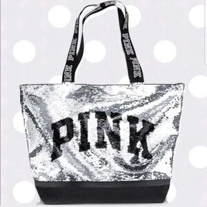 PINK Victoria’s Secret Silver Sequin Tote Bag NWT Sealed